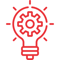 02 A red light bulb with gears inside of it.