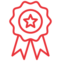 04 A red ribbon with a star on it.