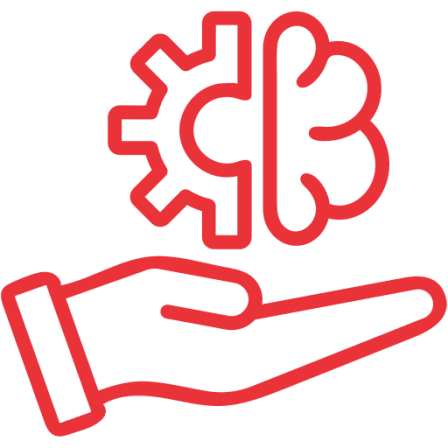 Hand holding brain and gear icon.