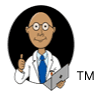 A cartoon of a doctor holding a tablet